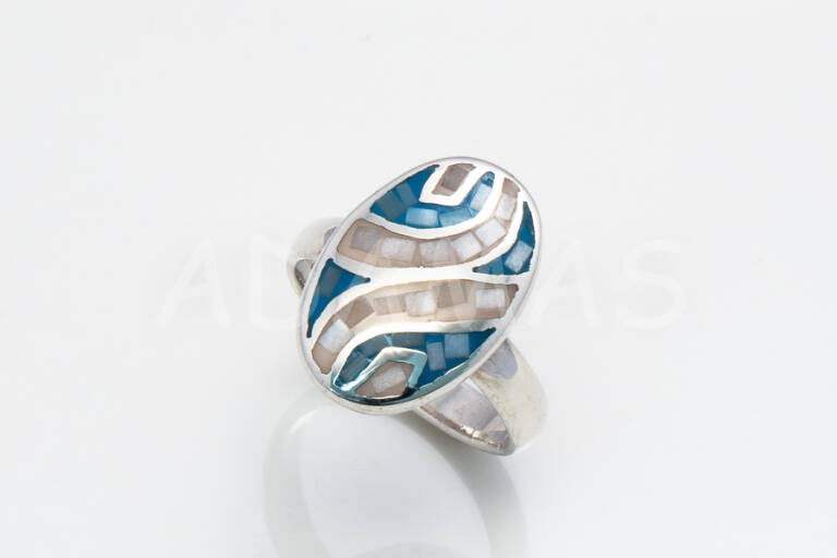 Dámsky prsteň strieborný s modrým a ružovým emailom AGPD000126